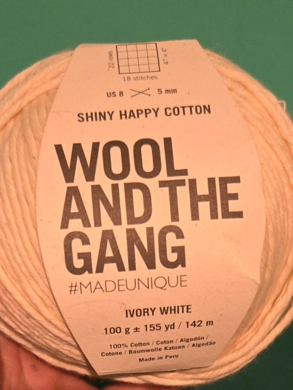 Wool and the Gang Shiny Happy 100% Cotton Ivory White- 100g /155yd